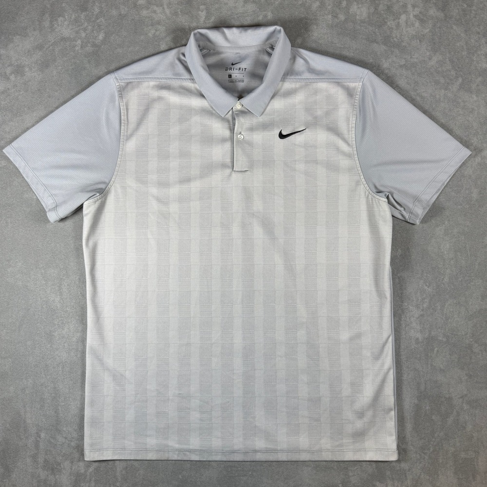 Nike Dri-FIT Mens Grey Plaid Golf Polo Shirt Size L BQ4734-012